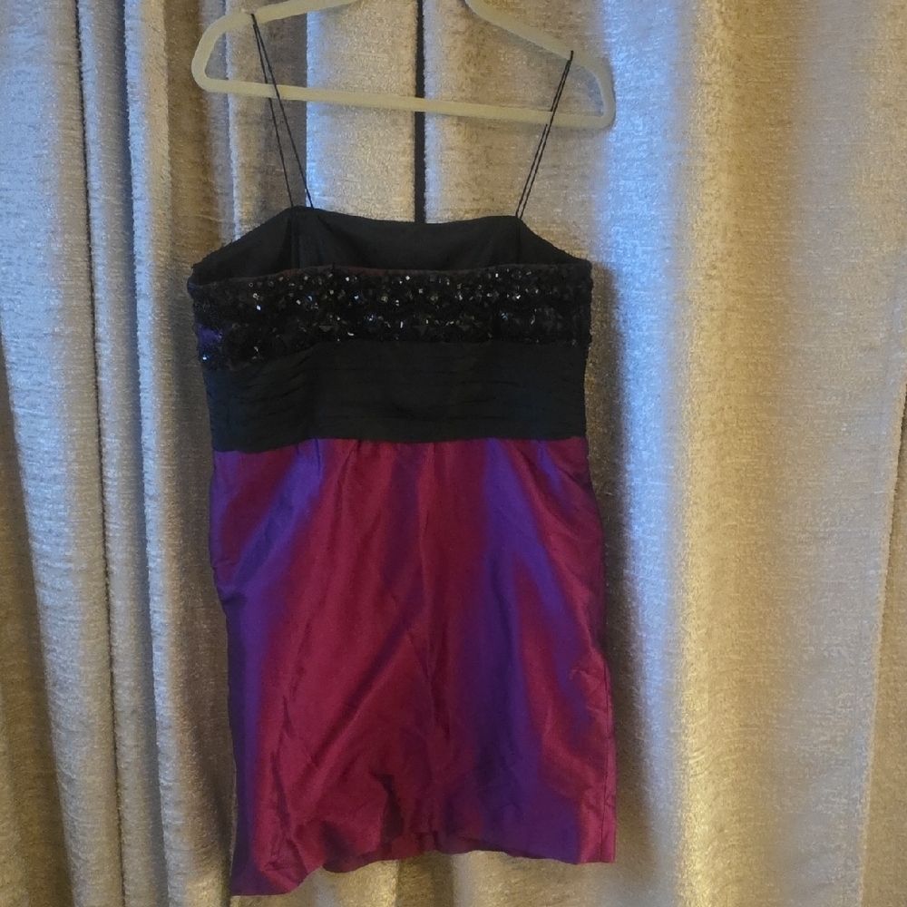 Magenta and Black Sequin Bodice Mini Dress - Picture 3 of 6